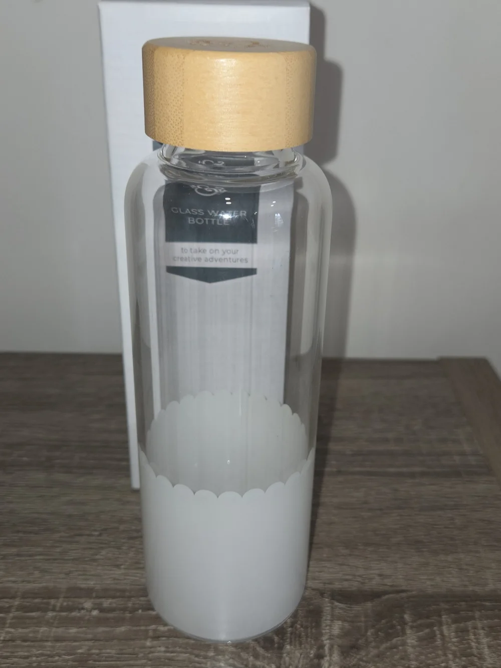 New Archer & Olive Glass Water Bottle Stationery Drinking Logo Wooden Cap.